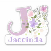Name Jaccinda plus Initial mit Blumendesign Aufkleber (Vorderseite)