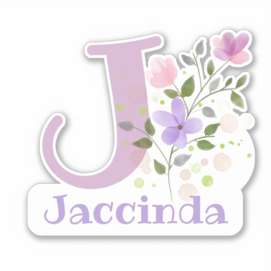 Name Jaccinda plus Initial mit Blumendesign Aufkleber (Vorderseite)
