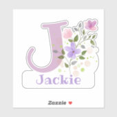 Name Jackie plus Initial mit Blumendesign Aufkleber (Blatt)