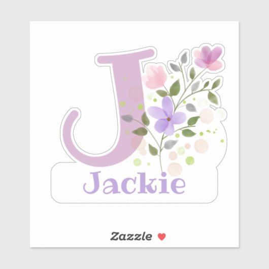Name Jackie plus Initial mit Blumendesign Aufkleber (Blatt)