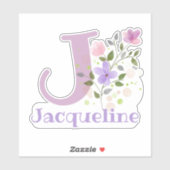 Name Jacqueline & Initial mit Blumendesign Aufkleber (Blatt)