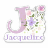 Name Jacqueline & Initial mit Blumendesign Aufkleber (Vorderseite)
