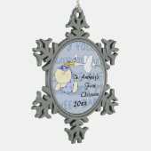 Name/Jahr des Babys zu Weihnachten/Storch-Anpassun Schneeflocken Zinn-Ornament (Links)