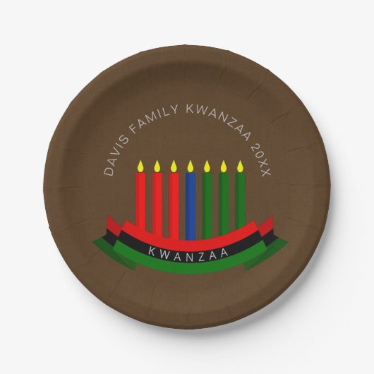 Name Jahr Kwanzaa Kerzen 7" hinzufügen Pappteller (Vorderseite)