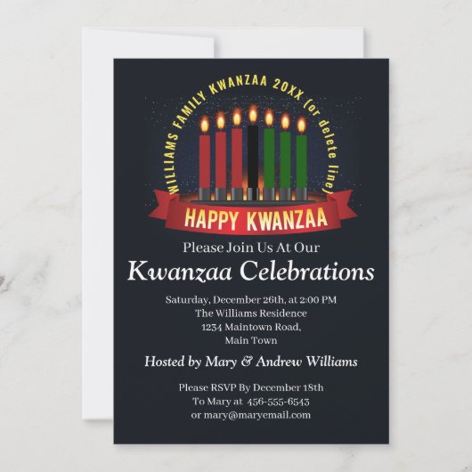 Name Jahr Kwanzaa Kerzen hinzufügen Einladung (Vorderseite)