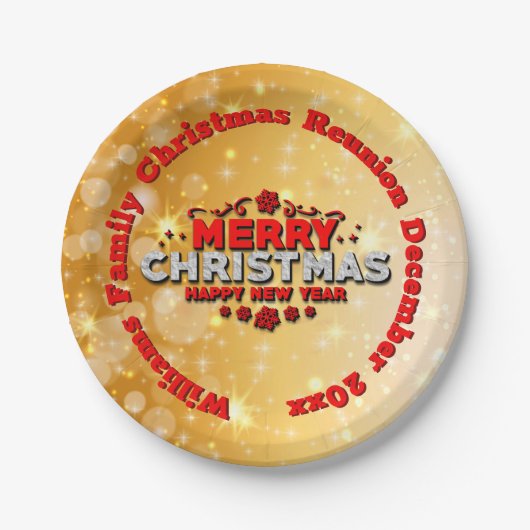 Name Jahr passend Frohe Weihnachten 7" Pappteller (Vorderseite)