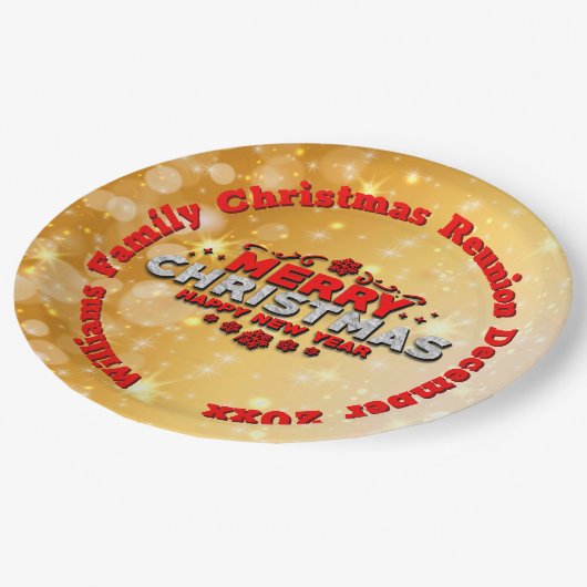 Name Jahr passend Frohe Weihnachten 9" Pappteller (Schrägansicht)