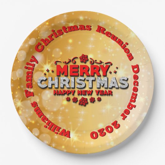 Name Jahr passend Frohe Weihnachten 9" Pappteller (Vorderseite)