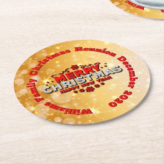 Name Jahr passend Frohe Weihnachten hinzufügen Runder Pappuntersetzer (Angewinkelt)