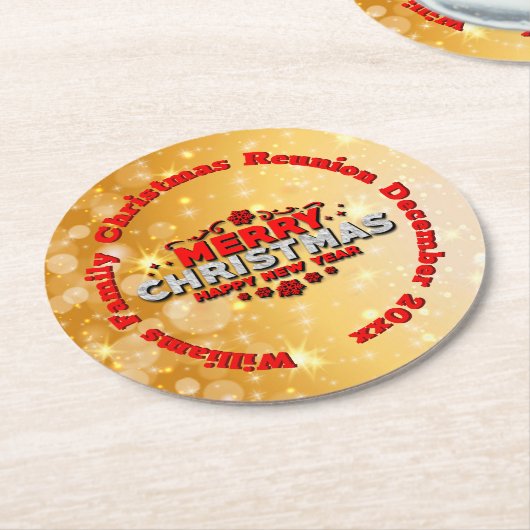 Name Jahr passend Frohe Weihnachten hinzufügen Runder Pappuntersetzer (Angewinkelt)