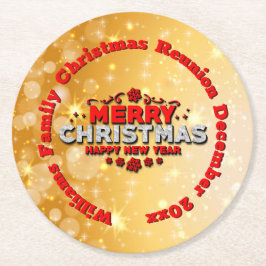 Name Jahr passend Frohe Weihnachten hinzufügen Runder Pappuntersetzer