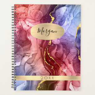 Name & Jahr, Rot, Blau & Gold Tinte Abstrakt Planer