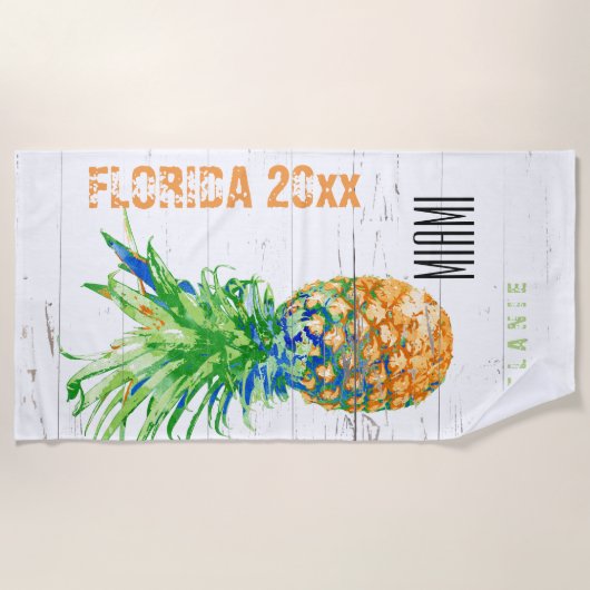 Name, Jahr und Standort der Ananas Strandtuch (Vorderseite)