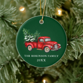 Name Jahr Wasserfarbe Vintage rote LKW Baumkronen  Keramik Ornament