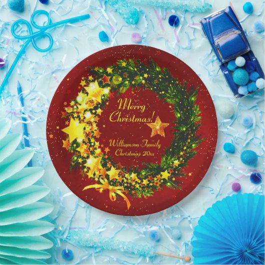 Name Jahr Weihnachten 20xx Gold Wreath auf Red Pappteller (Party)