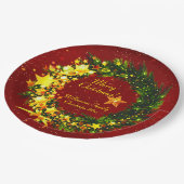 Name Jahr Weihnachten 20xx Gold Wreath auf Red Pappteller (Schrägansicht)