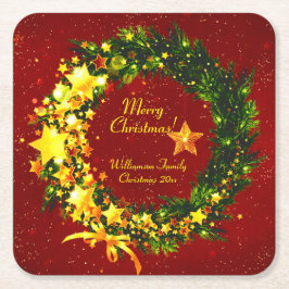 Name Jahr Weihnachten 20xx Gold Wreath auf Red Rechteckiger Pappuntersetzer