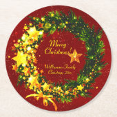 Name Jahr Weihnachten 20xx Gold Wreath auf Red Runder Pappuntersetzer (Vorderseite)