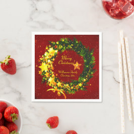 Name Jahr Weihnachten 20xx Gold Wreath auf Red Serviette