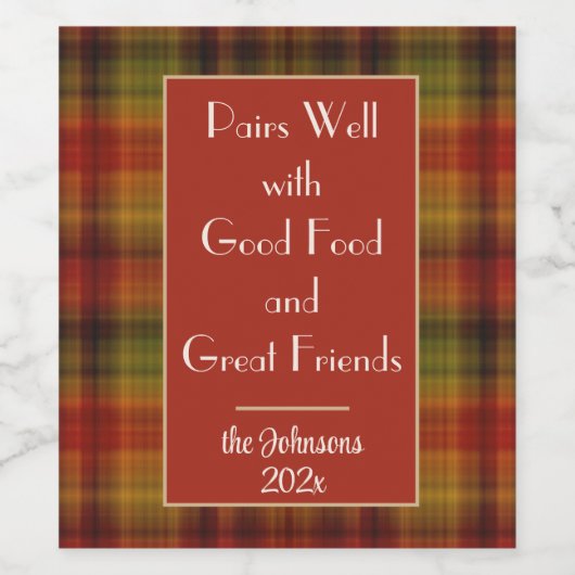 Name Jahr Zitat, Herbst Kariertes Muster, Set von Weinetikett (Einzelnes Label)