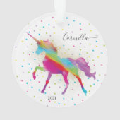 Name & Jahr zu Rainbow Gold Glitzer Unicorn hinzuf Ornament (Rückseite)