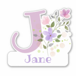 Name Jane plus Initial mit Blumendesign Aufkleber