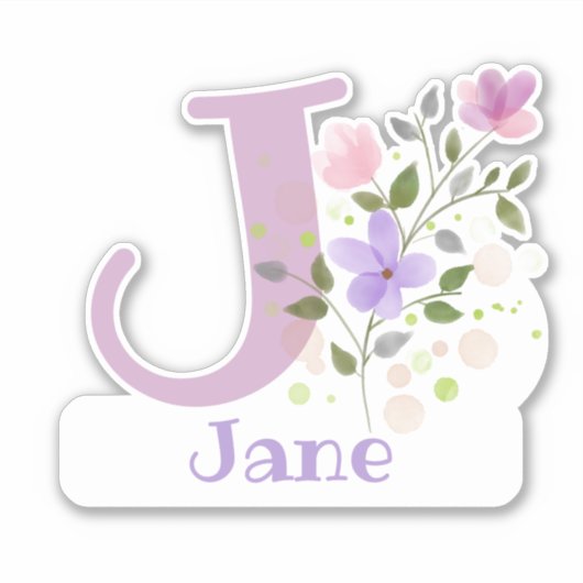 Name Jane plus Initial mit Blumendesign Aufkleber (Vorderseite)