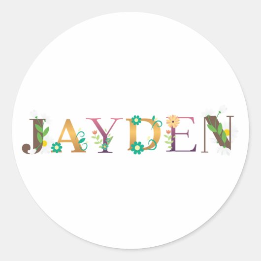 Name JAYDEN Kunst mit Blume bestickt Runder Aufkleber (Vorderseite)