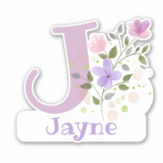 Name Jayne & Initial mit Blumendesign Aufkleber (Vorderseite)