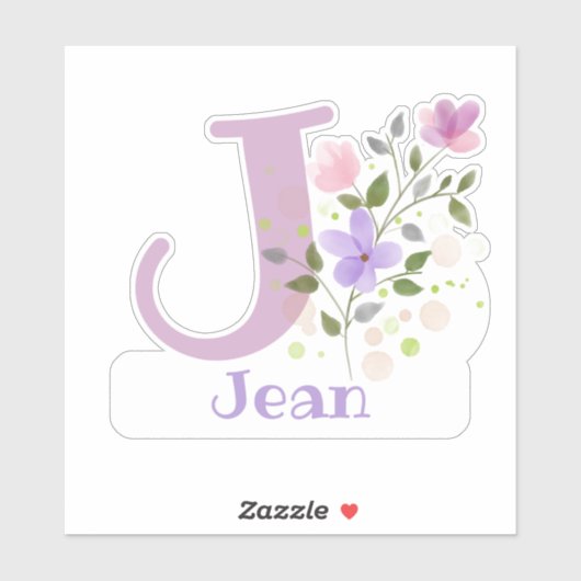 Name Jean plus Initial mit Blumendesign Aufkleber (Blatt)