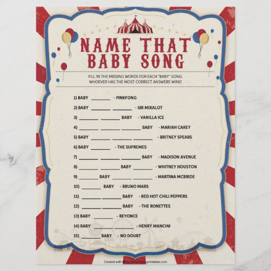 Name jenes Baby Song [Circus Theme] Briefbogen (Vorderseite)