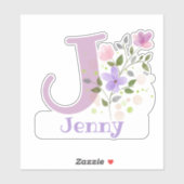 Name Jenny plus Initial mit Blumendesign Aufkleber (Blatt)
