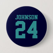 Name Jersey, Navy und Aquamarin Athlete Button (Vorderseite)