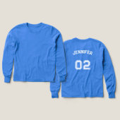 Name Jersey Number Girls Blue Long Sleeve (Design Vorder- & Rückseite)
