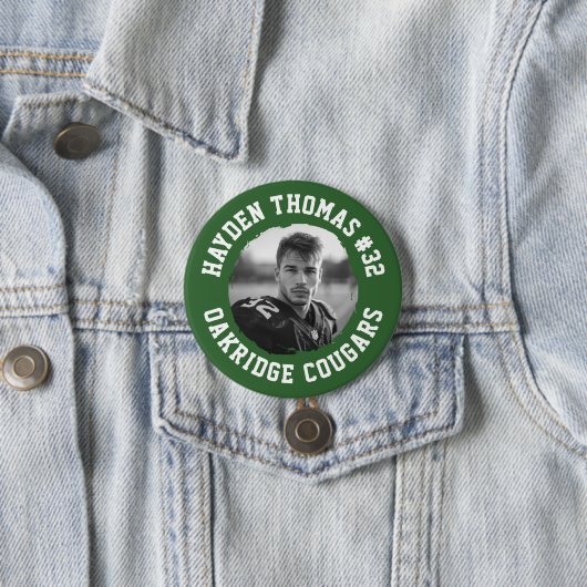 Name Jersey Nummer Foto für grüne und weiße Athlet Button (Beispiel)
