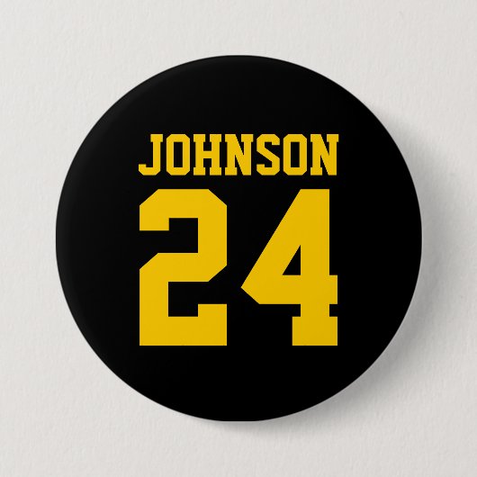 Name Jersey Nummer für Schwarz und Gelb Button (Vorderseite)