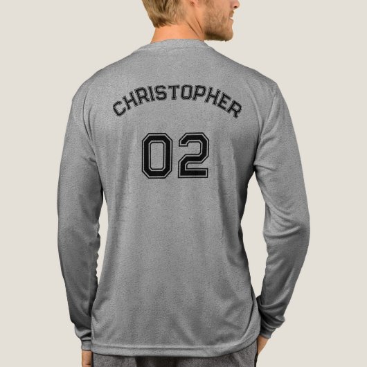 Name Jersey Nummer Grau Mens Long Sleeve Tri-Blend Shirt (Rückseite)