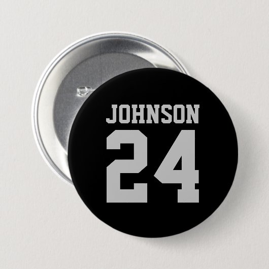 Name Jersey Nummer Schwarz und Grau Athlete Button (Vorne & Hinten)