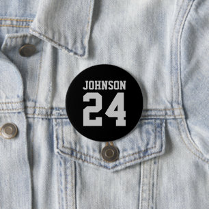 Name Jersey Nummer Schwarz und Grau Athlete Button