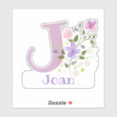 Name Joan & Initial mit Blumendesign Aufkleber (Blatt)