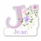 Name Joan & Initial mit Blumendesign Aufkleber (Vorderseite)