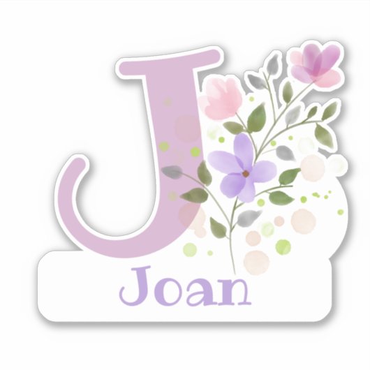 Name Joan & Initial mit Blumendesign Aufkleber (Vorderseite)