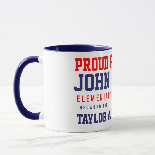 Name-John-Kieme-stolzes Elternteil-Blau Tasse (Links)