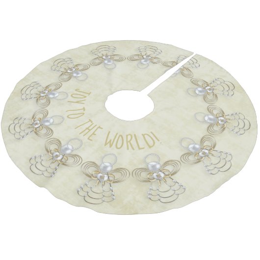 Name: 'Joy to the World' Weihnachtsankerkream Polyester Weihnachtsbaumdecke (Schrägansicht)