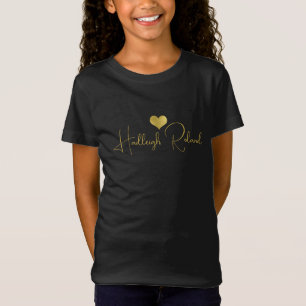 Name Kalligrafie Monogramm Herz Gold Schwarz T-Shirt