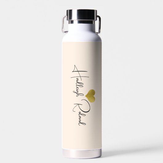 Name Kalligrafie Monogramm Herz Pfirsich Trinkflasche (Vorne)
