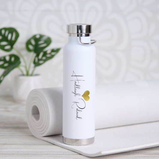 Name Kalligrafie-Monogramm Herz Trinkflasche (Yoga (gedreht))