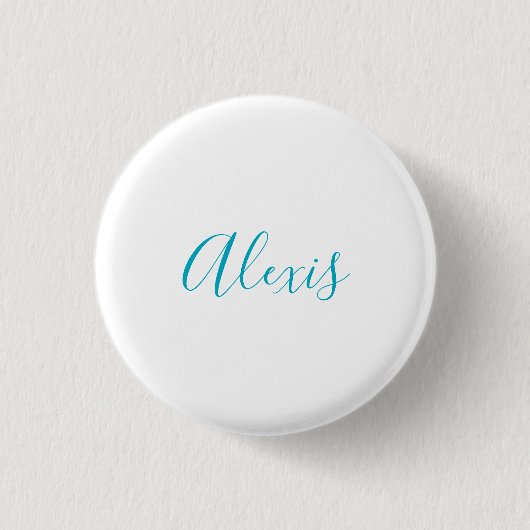 Name Kalligrafie Schrift Plain Einfach Weiß Blau Button (Vorderseite)