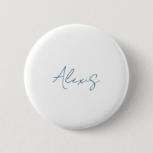 Name Kalligrafie Schrift Plain Einfach Weiß Blau Button (Vorderseite)