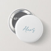 Name Kalligrafie Schrift Plain Einfach Weiß Blau Button (Vorne & Hinten)